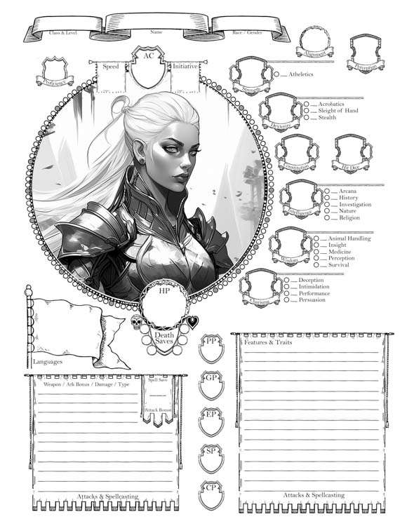 Printable D&D Custom Female Elf Character Sheet - Image 2