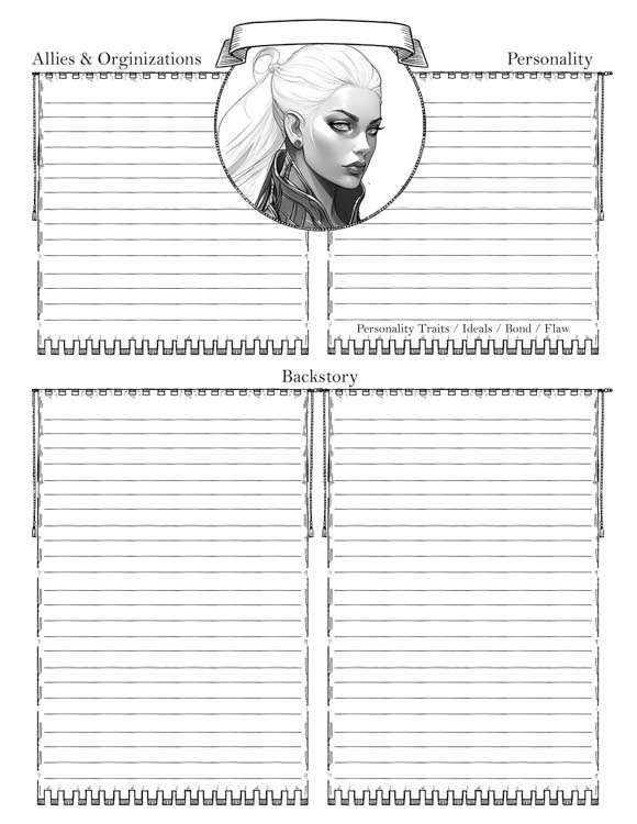 Printable D&D Custom Female Elf Character Sheet - Image 4