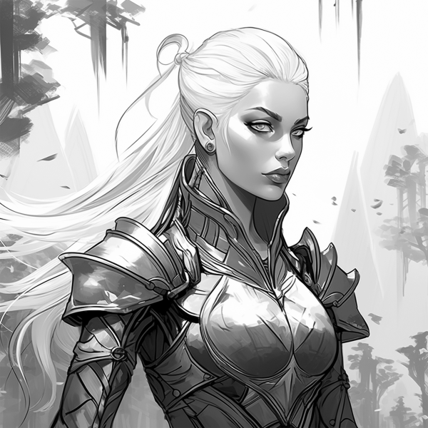 Female elf custom character art for printable DnD character sheet
