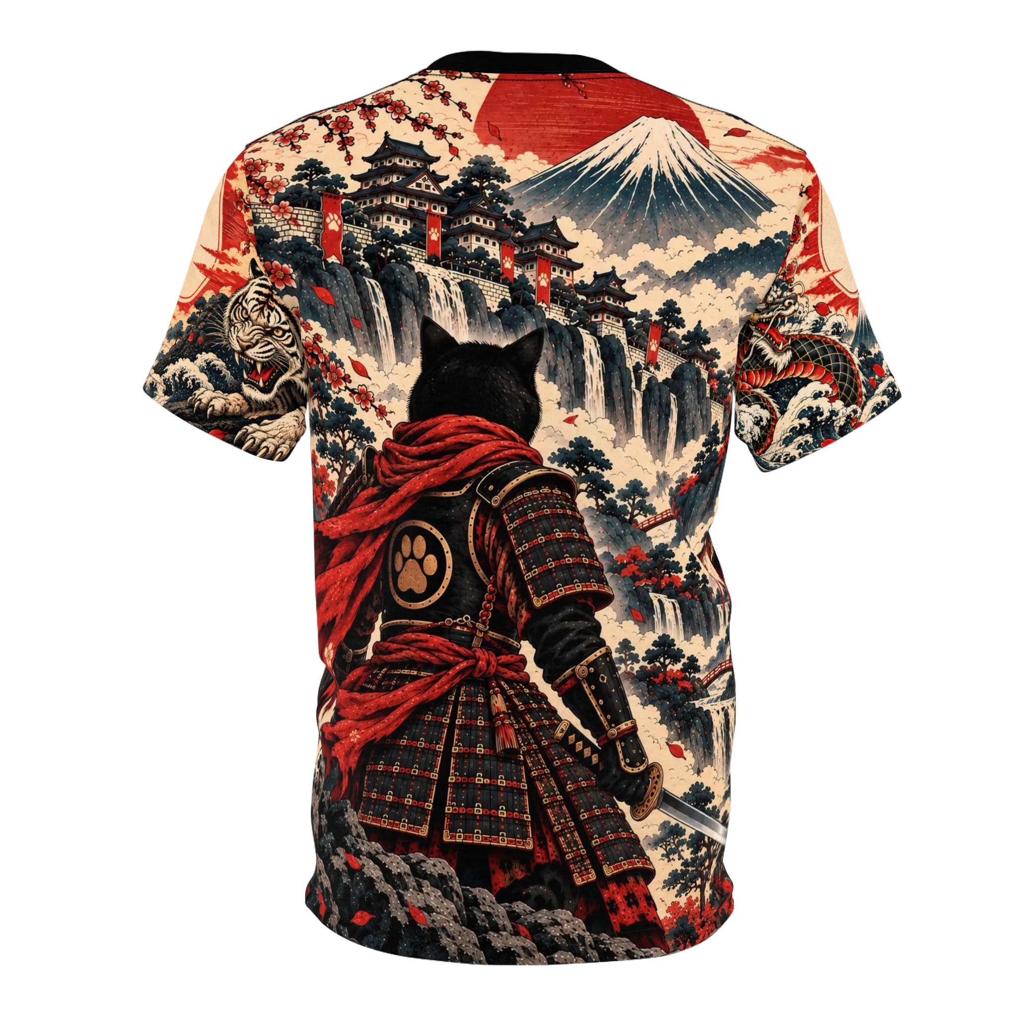 Samurai Cat Ramen Ukiyo-e Style T-Shirt - Image 4