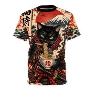 Samurai Cat Ramen Ukiyo-e Style T-Shirt