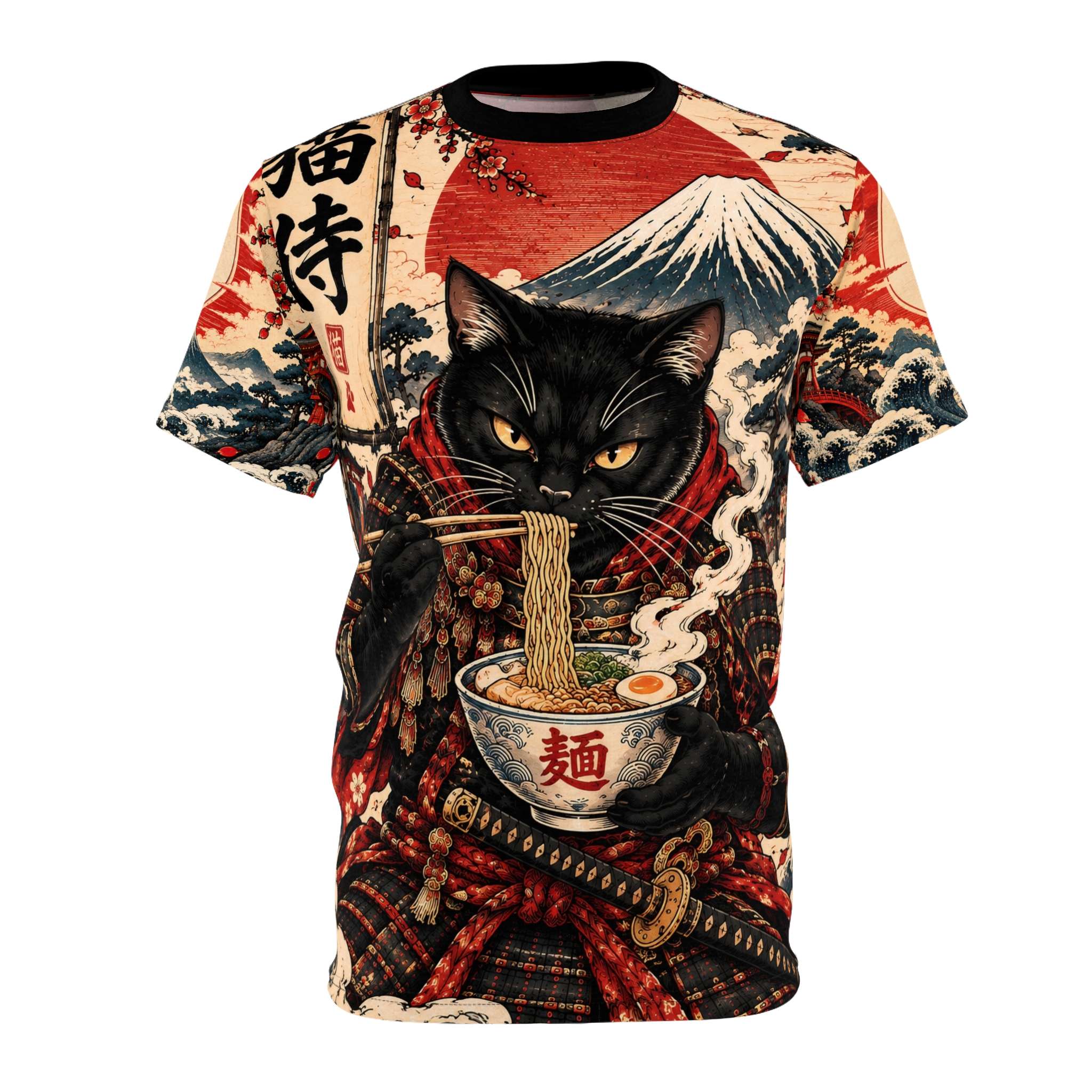 Samurai Cat Ramen Ukiyo-e Style T-Shirt
