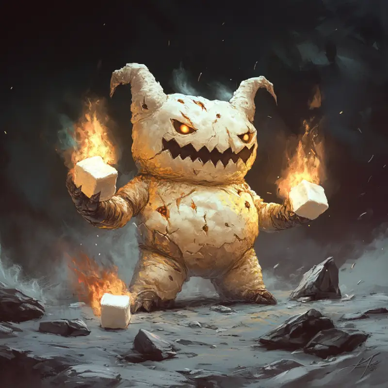 Marshmallow Mephit Small elemental, chaotic neutral. Art free for non-commercial use with attribution link to dmingdad.com.