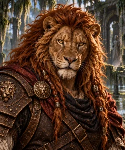 Shardul, Leonin fighter character art.